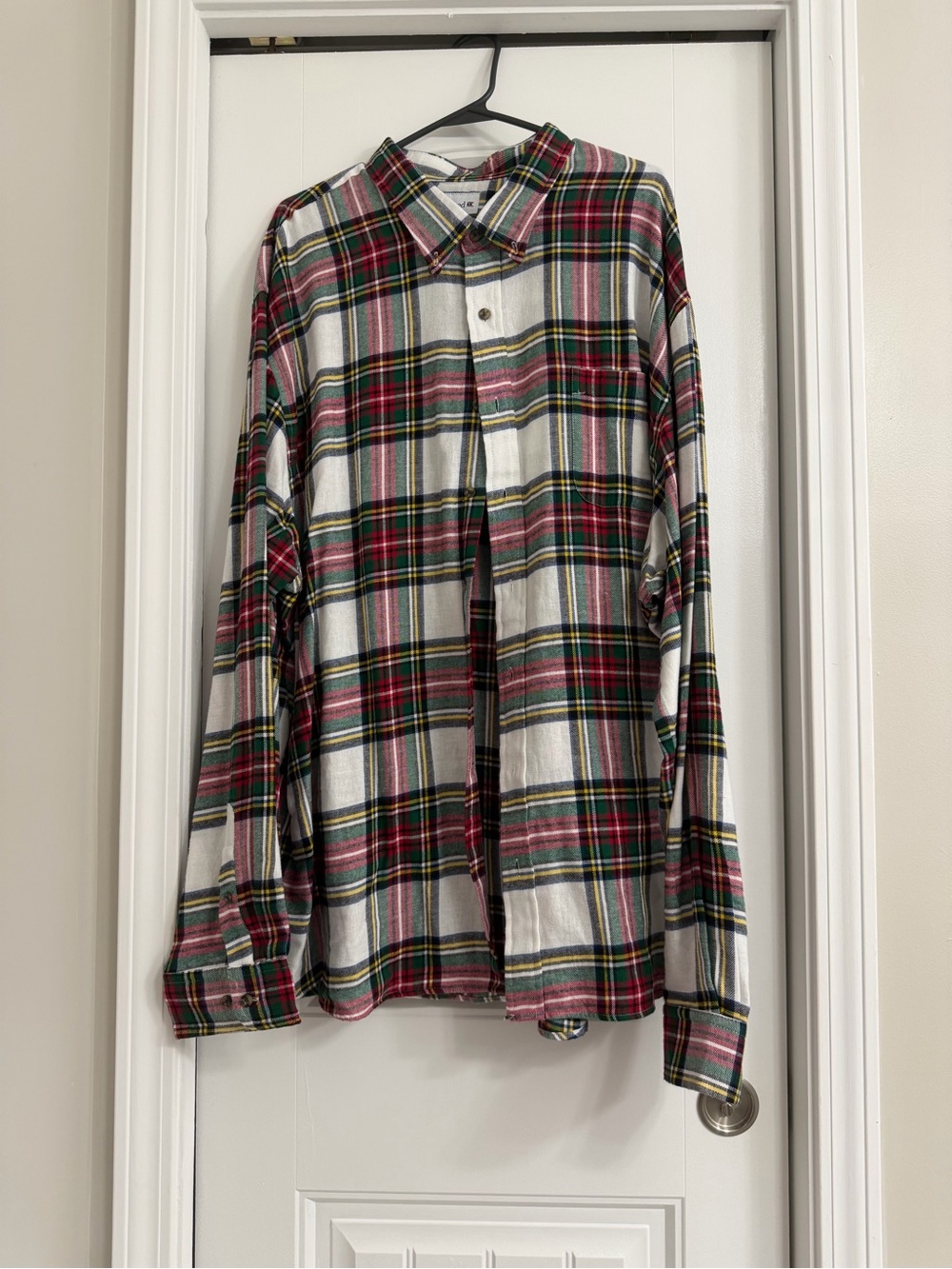 Saddlebred White Plaid Button-Down Shirt with Red & Green Stripes